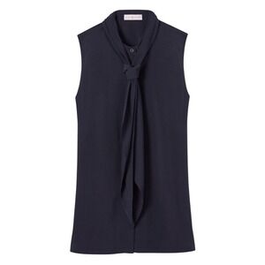 TORY BURCH Sleeveless Bow Blouse High Neck Top Medium Navy Women's Size 10
